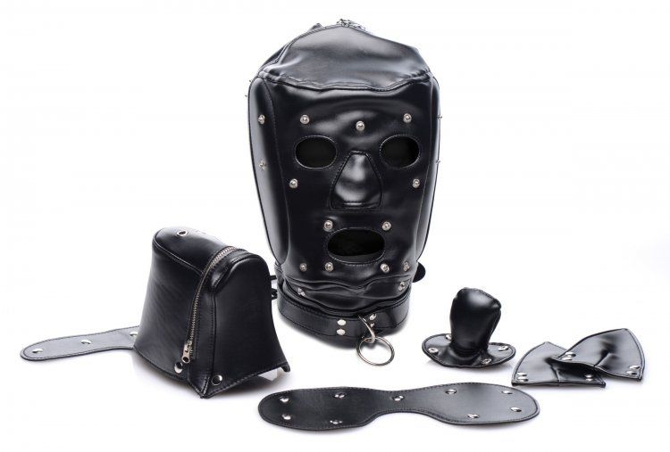 Customize a unique BDSM experience for every mood! Feel like... Master Series - Muzzled Universal BDSM Hood with Removable Muzzle - Black photo-2
