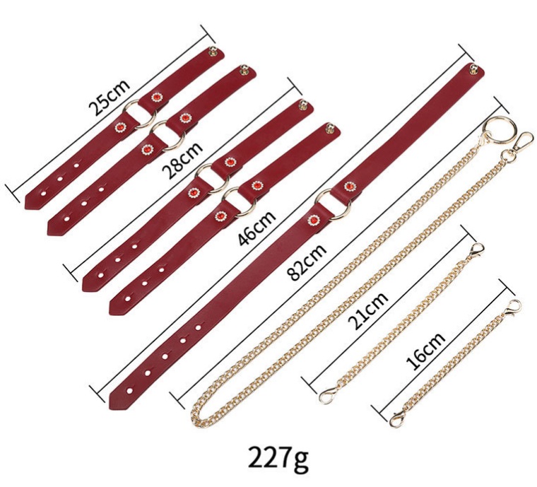 4pcs bondage set with flower stone include:
Handcuffs
Ankle... MT - Flower Stone Bondage Set - Red photo-2