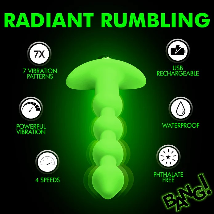 These glowing anal beads can shine in the night and make for... Bang! - Glow Vibro Anal Beads - Green photo-4