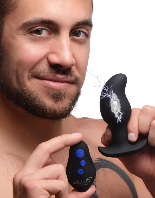 This Volt Drop is ergonomically shaped for a satisfying back... Zeus Electrosex - 8X Volt Drop E-Stim Prostate Massager - Black photo-2