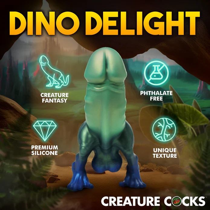 With beautiful, glittering blues, blacks, purples and teals,... Creature Cocks - Jurassic Dinosaur Dildo - Green/Blue photo-6