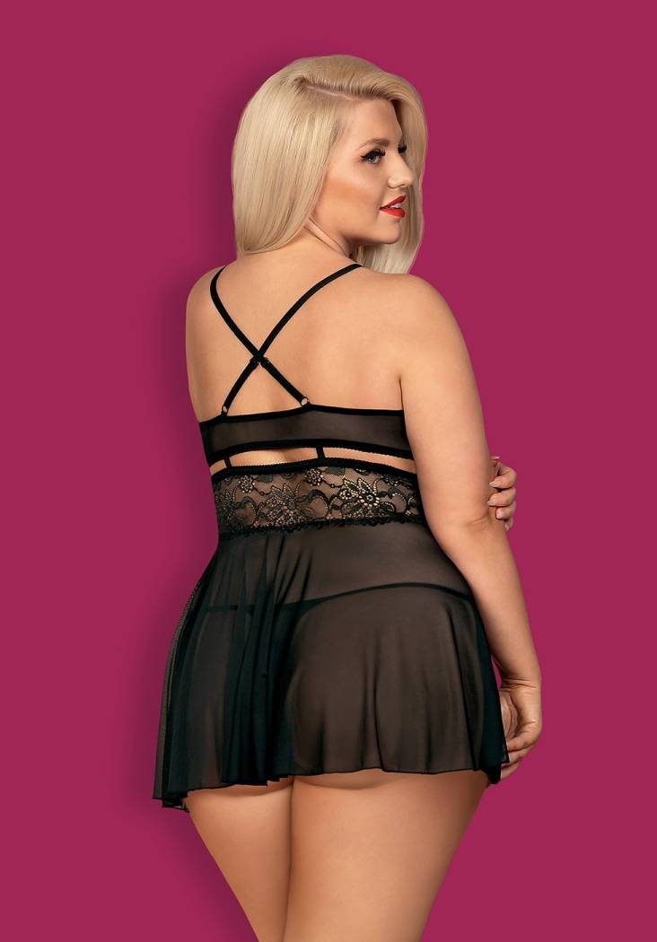 Do you like to warm up the atmosphere in your bedroom? You’l... Obsessive - 838-BAB-1 Babydoll & Thong - Black - XXL photo-2