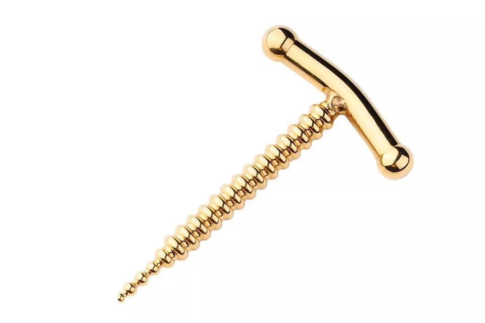 Luxury stainless steel urethral plug with gold color plating... MT - Spiral Urethral Rod - Gold photo-3