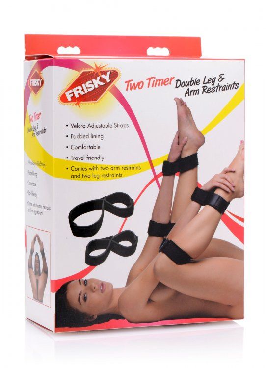 Restrict your lovers mobility with these versatile and easy-... Frisky - Two Timer Double Leg and Arm Restraints - Black photo-5