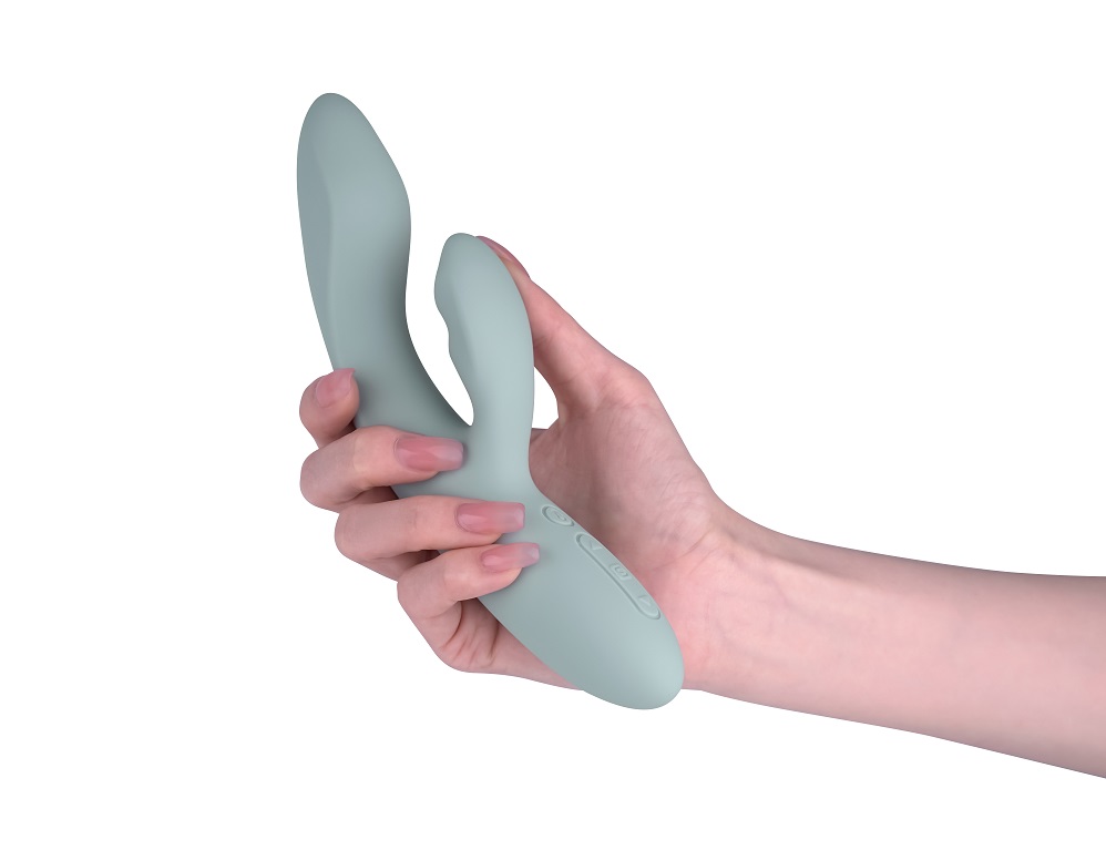 Chika features a cushioned head shaped to press against your... SVAKOM - Chika APP Rabbit Vibrator - Turquoise Grey photo-4