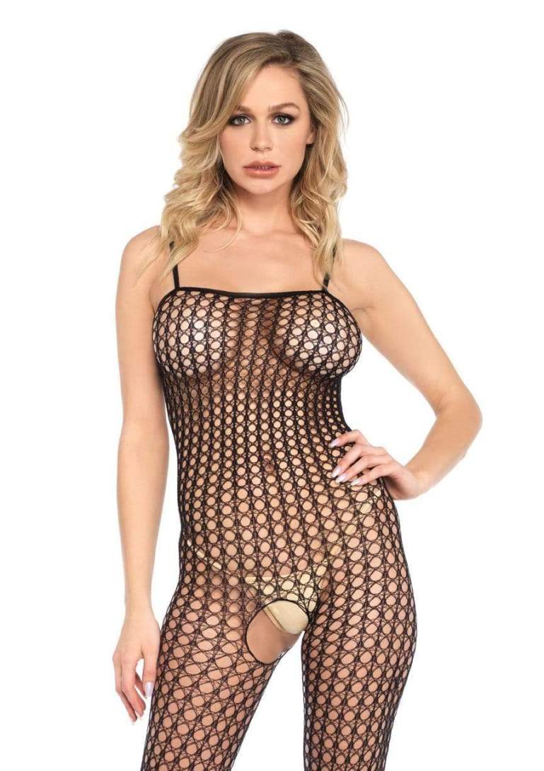 Seamless crochet net spaghetti strap bodystocking. Leg Avenue - Seamless Crochet Bodystocking - Black photo-3