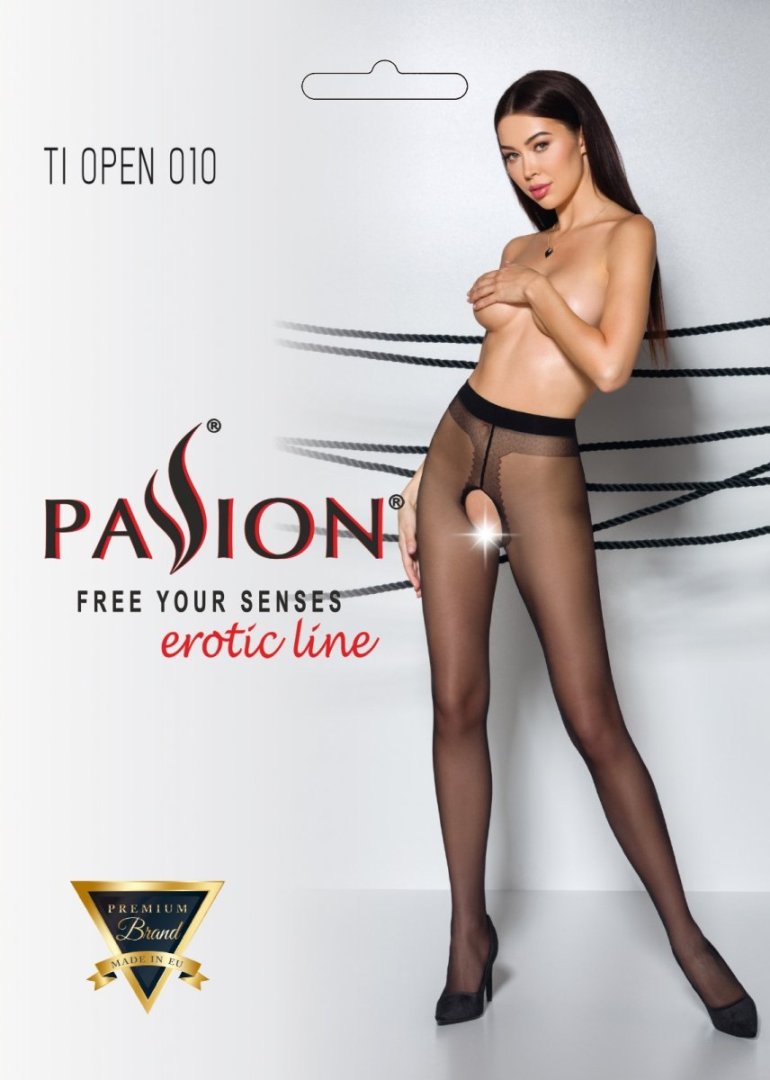 Elegant tights with a cut between the thighs and an interest... Passion - Tiopen 010 Pantyhose - Black - 1/2 photo-5
