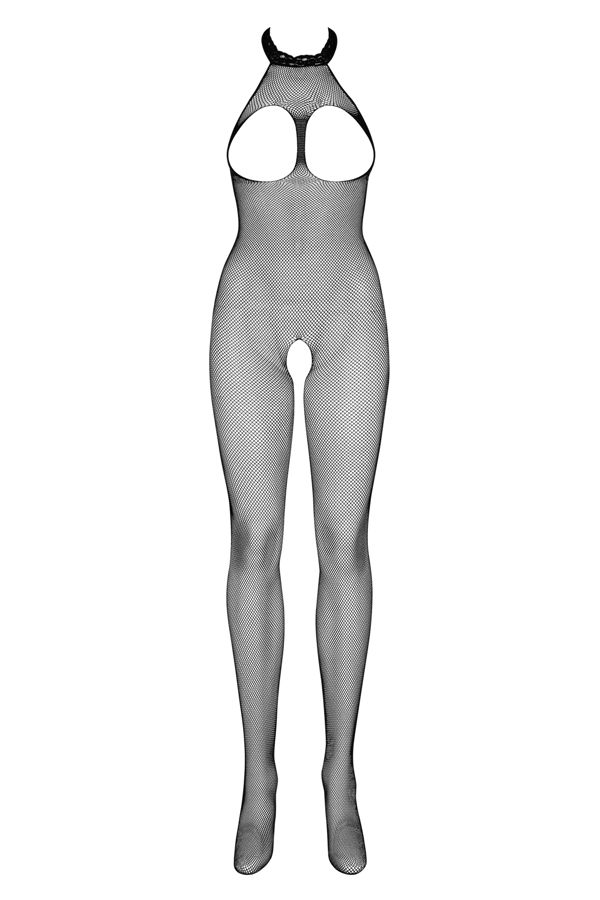 A sheer halter bodystocking with open bust and crotch. The s... Obsessive - Bodystocking N101 - Black - S/M/L photo-4