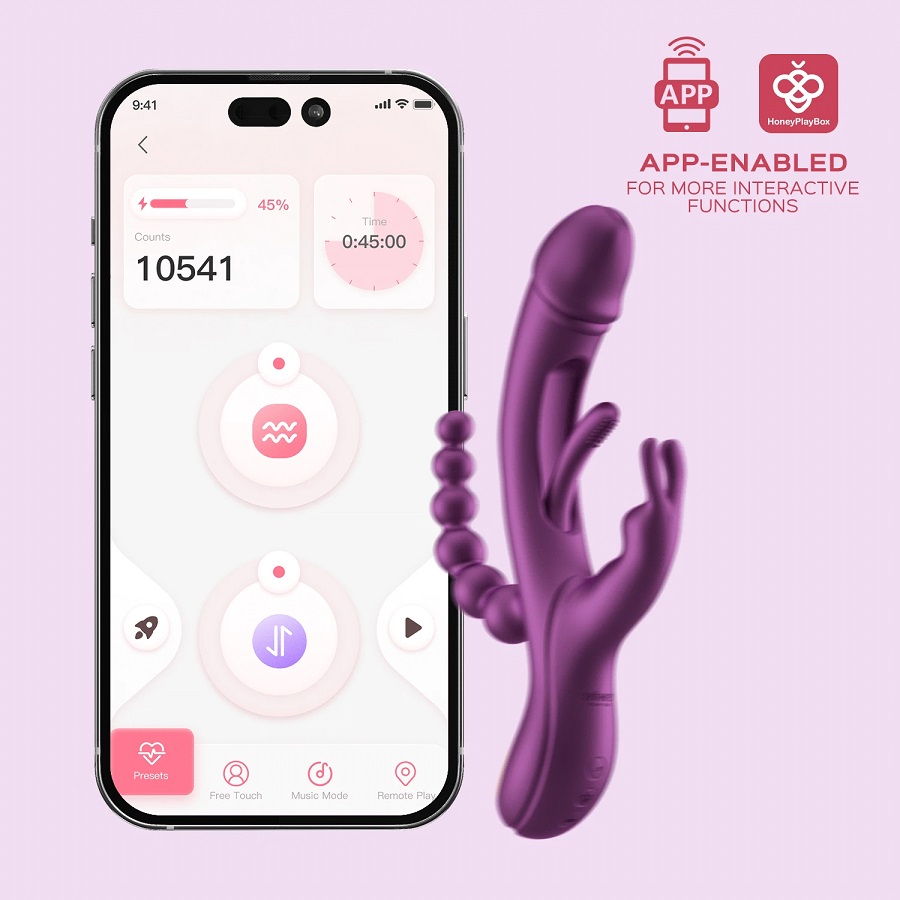 Looking for a vibe to sweep you off your feet? This app-cont... Honey Play Box - Trilux App Rabbit Vibrator w Beads - Blue photo-2
