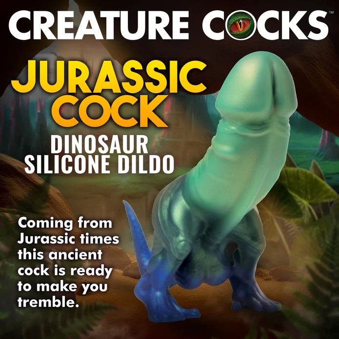 With beautiful, glittering blues, blacks, purples and teals,... Creature Cocks - Jurassic Dinosaur Dildo - Green/Blue photo-3