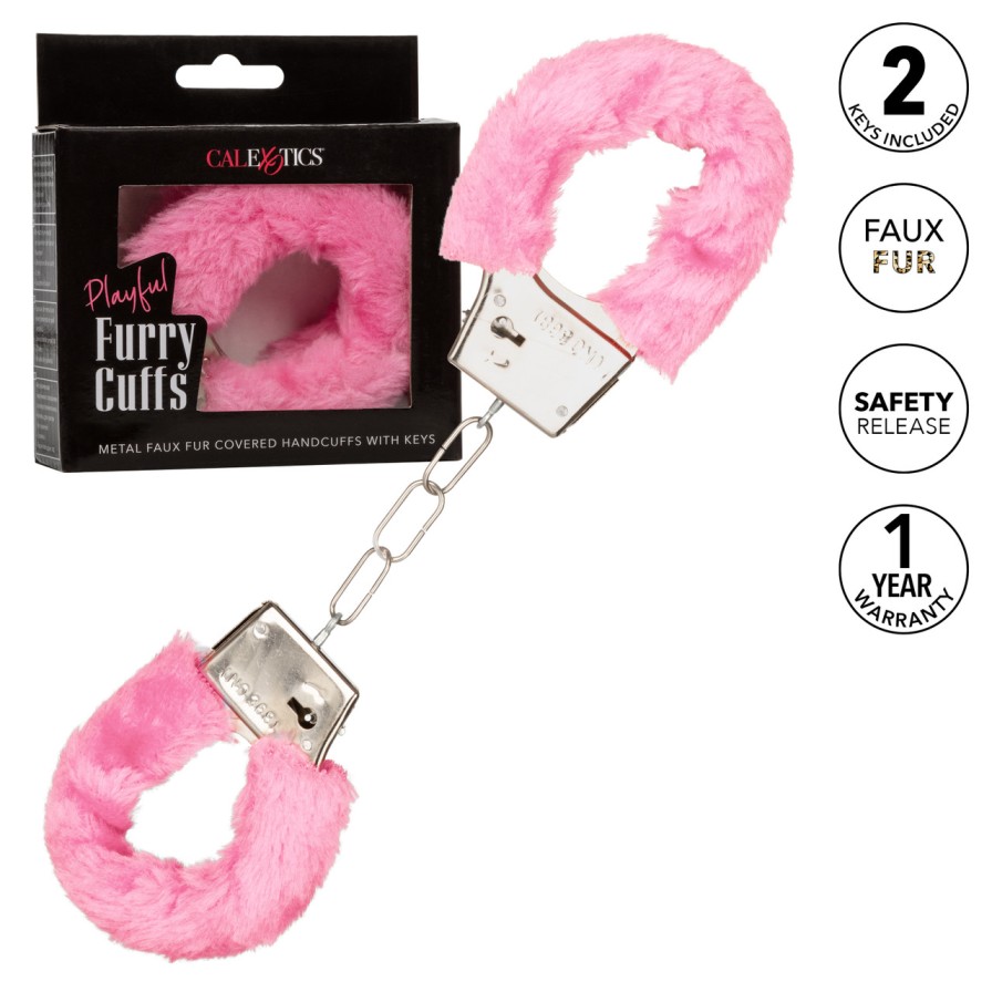 Let your lover take the lead and indulge in sensationally en... CEN - Playful Furry Cuffs - Pink photo-7