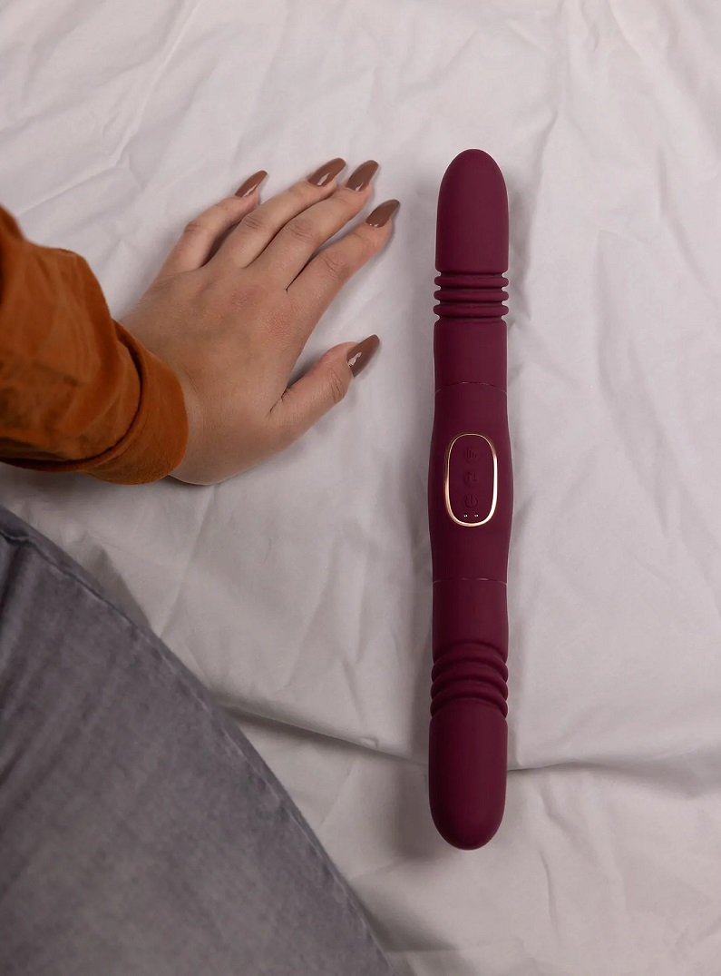 This Double-Sided Thrusting Vibrator is designed to provide ... Loveline - Double Sided Thrusting Vibrator - Red photo-7