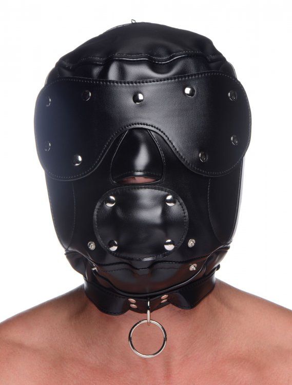 Customize a unique BDSM experience for every mood! Feel like... Master Series - Muzzled Universal BDSM Hood with Removable Muzzle - Black photo-4