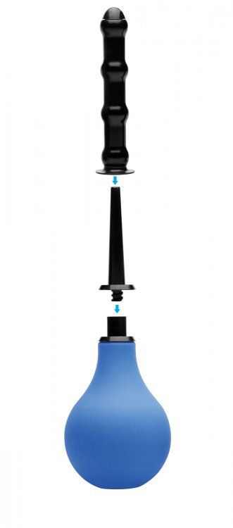 Take your pick between three nozzles with this versatile ene... CleanStream - Premium One-Way Valve Anal Douche Set - Blue photo-4
