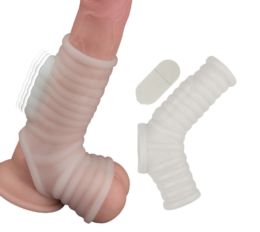 Looking for an extra assist in the bedroom? Let the Vibratin... Nasstoys - Ribbed Vibro Sleeve - White photo-2