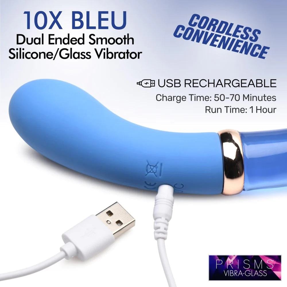 Plush, silicone vibrators are some of the sexiest on the mar... Prisms Erotic Glass - G-Spot Dual Ended Vibrator - Blue photo-6