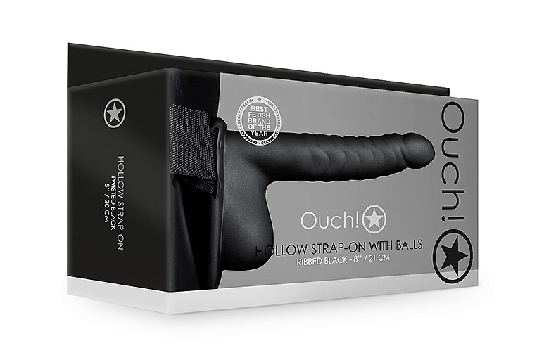 Forget all that you know about the classic Strap-On. Ouch! H... Ouch - Ribbed Hollow Strap-On 8" w Balls - Black photo-9