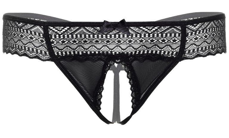 Tantalizing crotchess string of delicate lace and mesh with ... Daring - Roxanne Crotchless String - Black - S/M photo-3