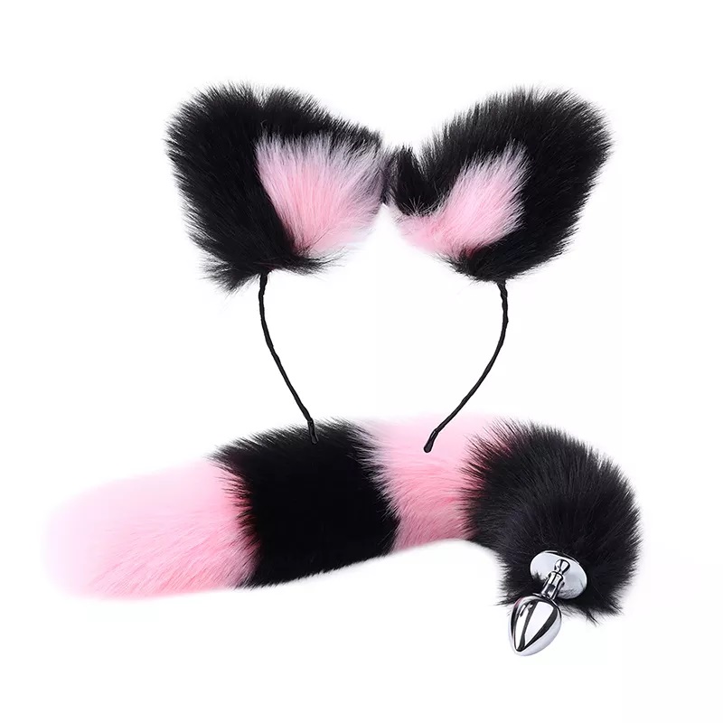Enjoy playing with cute cat ears, pretty collar, spicy nippl... MT - Tail Plug w Ears, Collar & Clamps - Pink/Black photo-3