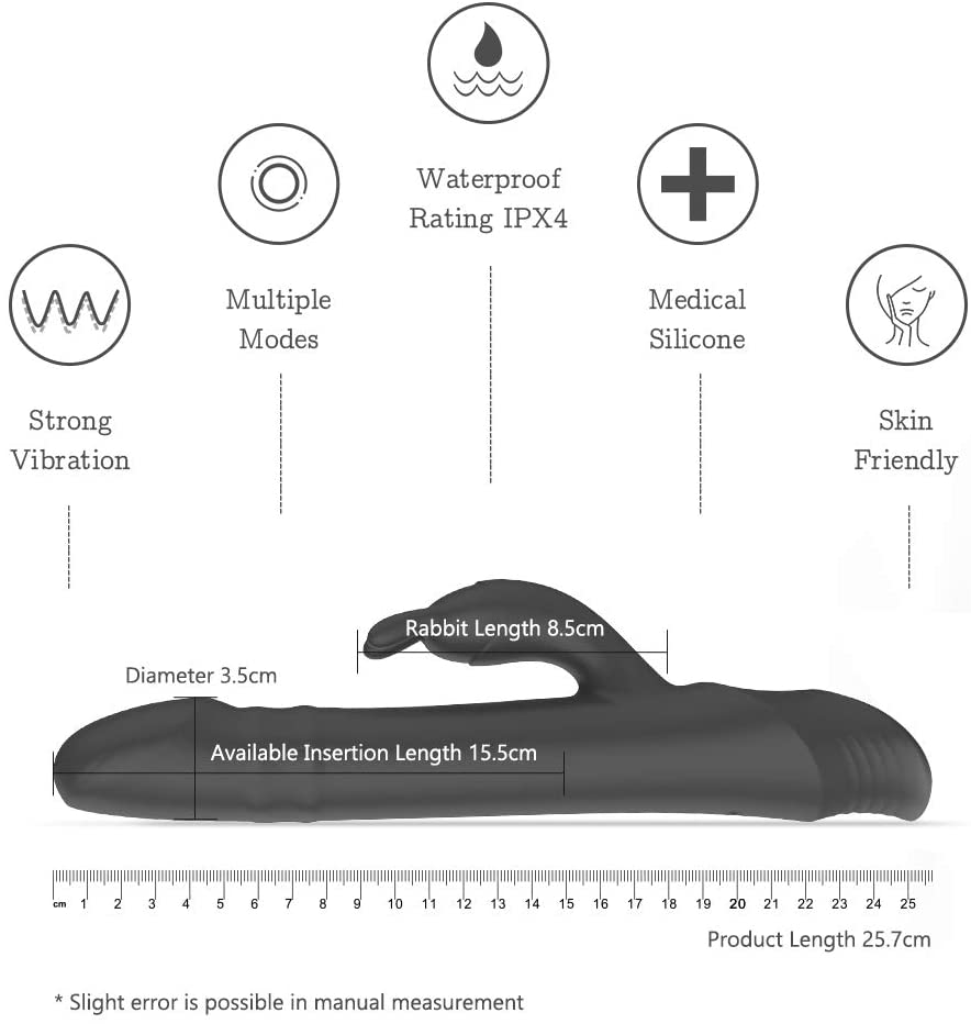 This dual-action rabbit vibe rotates and thrusts on your G-s... Drywell - Rotating & Thrusting Rabbit Vibrator - Black photo-8