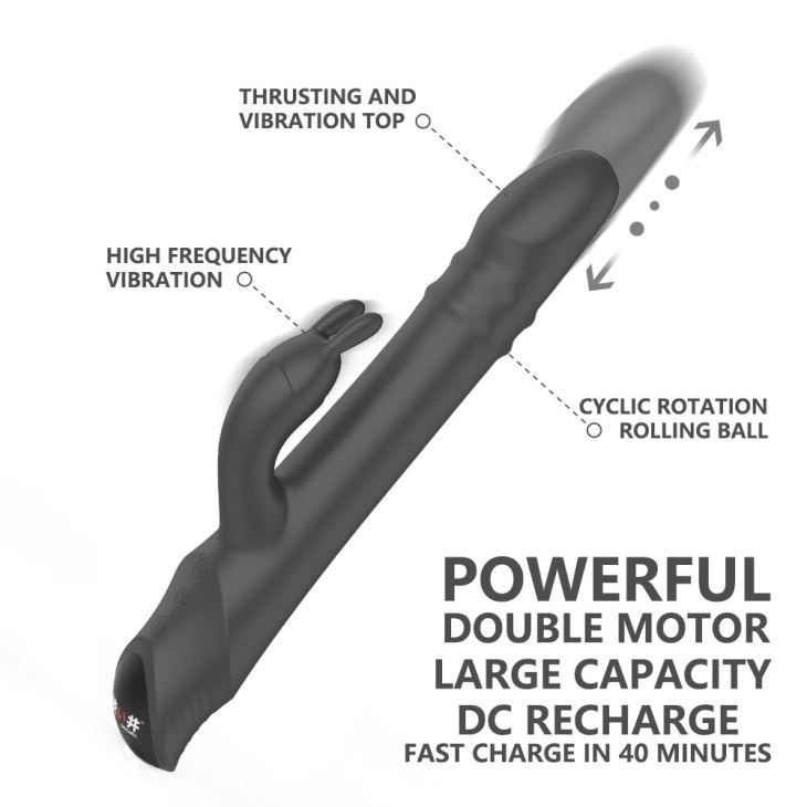This dual-action rabbit vibe rotates and thrusts on your G-s... Drywell - Rotating & Thrusting Rabbit Vibrator - Black photo-2