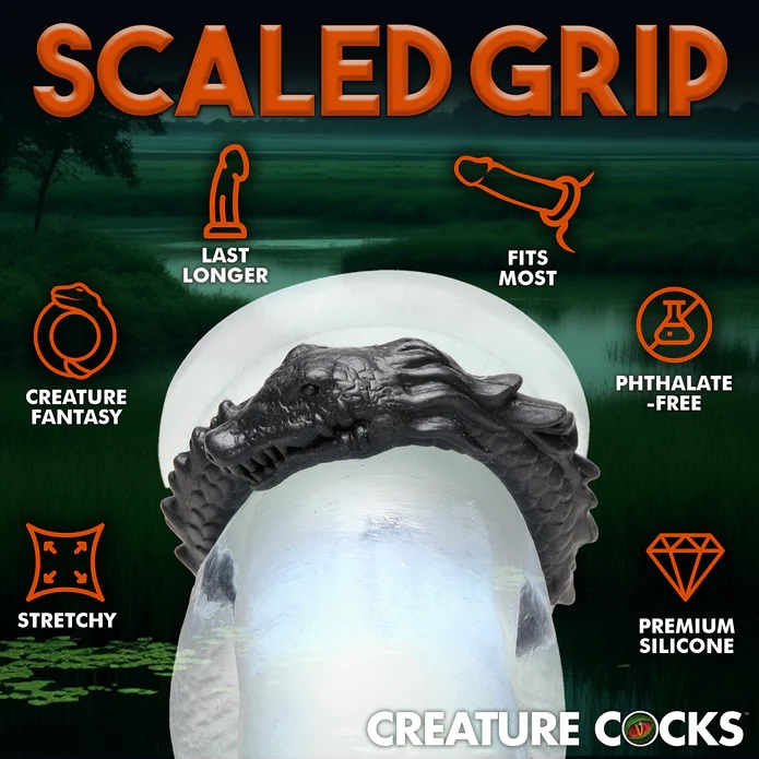 Wear a little danger on your dong with this smiling, caiman ... Creature Cocks - Black Caiman Ring photo-6