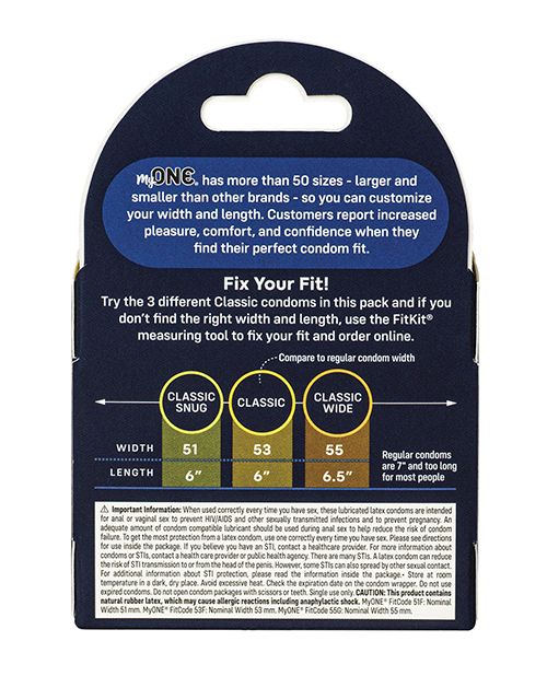Discover the ideal condom fit with the MyOne Classic Sampler... One Condoms - Classic Sampler Condoms 3's Pack photo-2