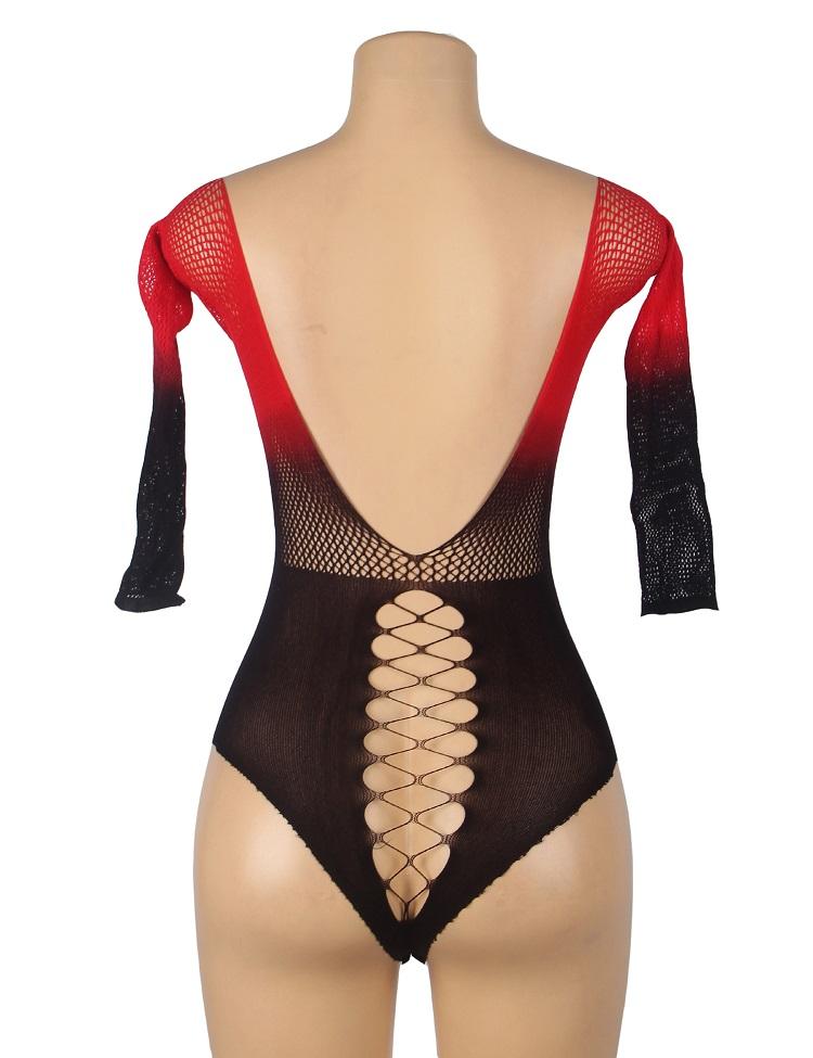 Black and red two-color gradient stretchy fishnet bodystocki... Ohyeah - Gradient Body - Black/Red - M photo-8