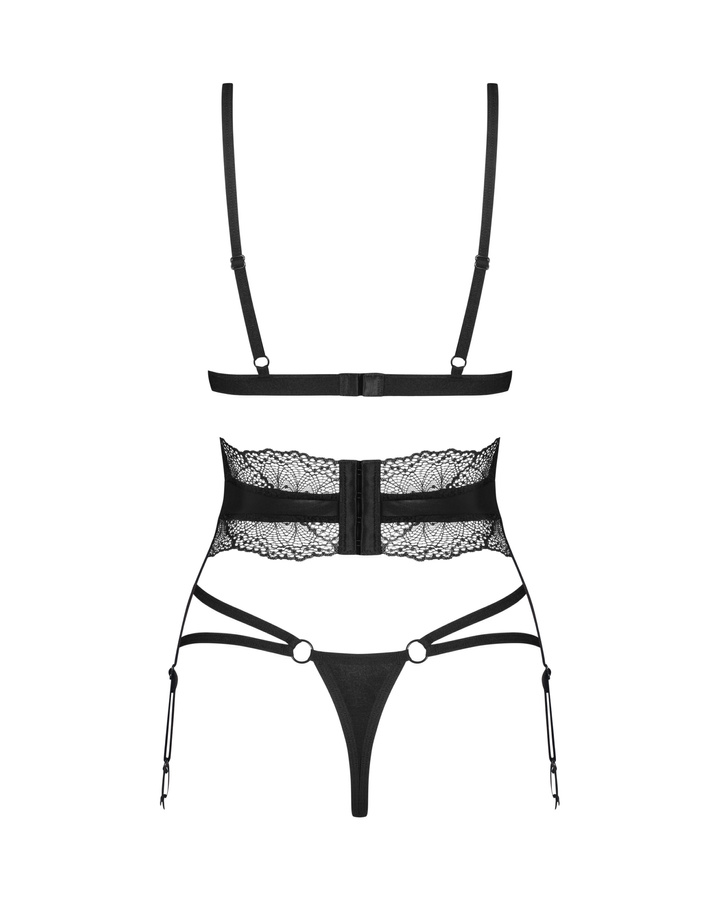 Savour the Lobellis trio: bra, garter belt, and thong. Each ... Obsessive - Lobellis 3 pcs Set - Black - XS/S photo-6