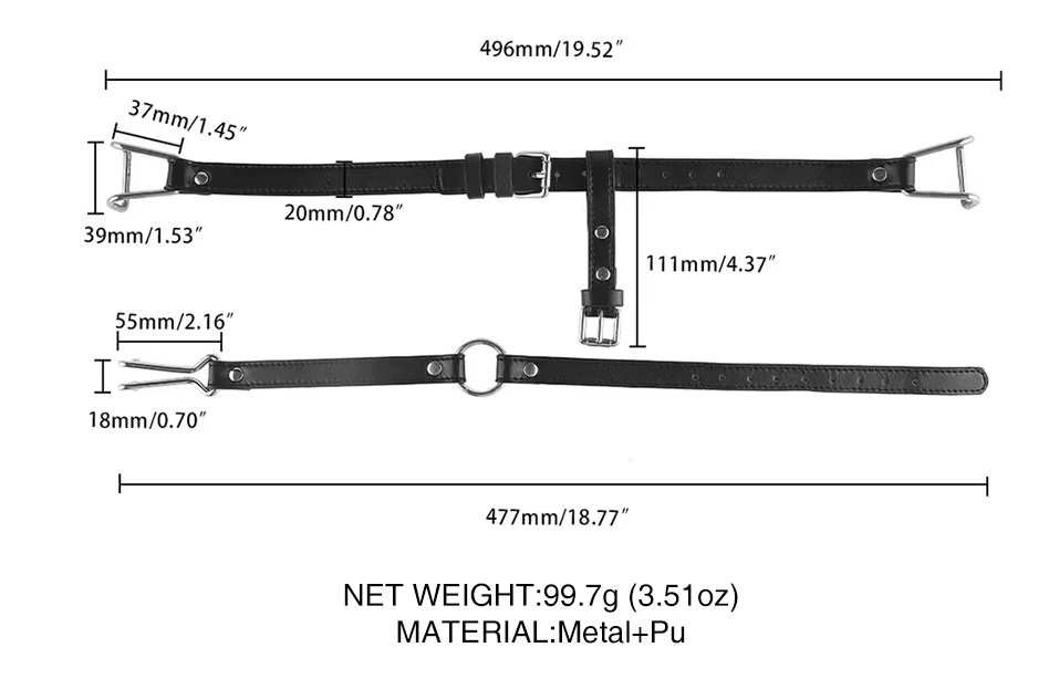Stainless steel nose hook and mouth clamps
Material: PU lea... MT - Nose Restraint Mouth Gag - Black photo-8