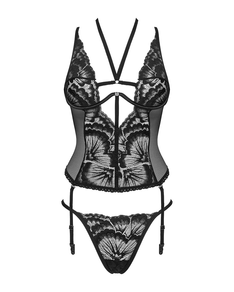 Sexy, black corset with lace elements in a floral pattern. A... Obsessive - Alessya Corset - Black - XS/S photo-7