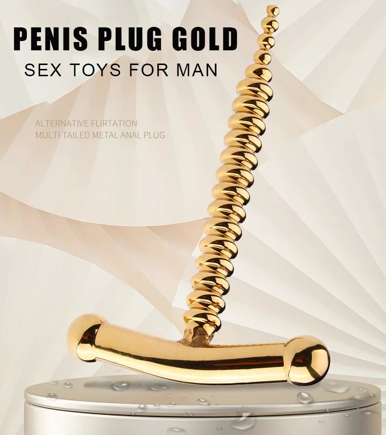 Luxury stainless steel urethral plug with gold color plating... MT - Spiral Urethral Rod - Gold photo-2