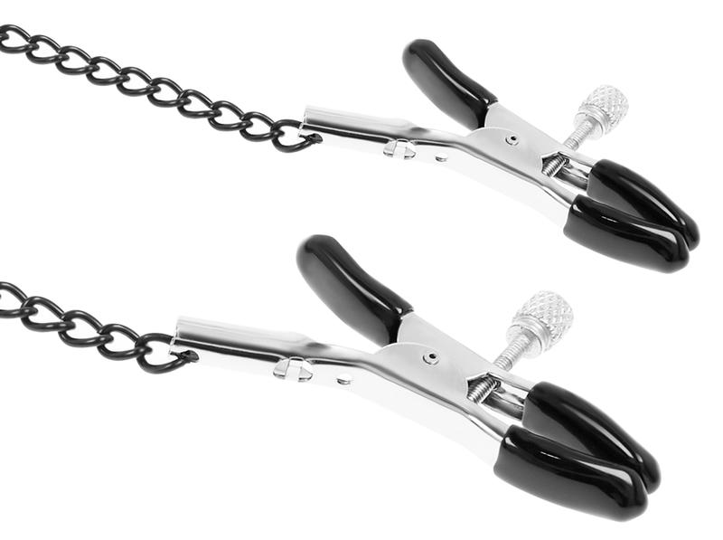 FETISH SUBMISIVE vegan leather collar with nipple clamp atta... Fetish Submissive - O Ring Gag w Nipple Clips - Black photo-2