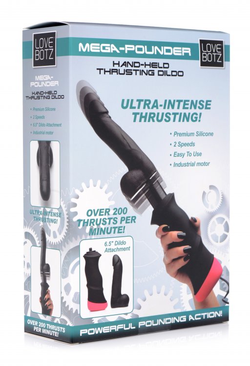 Experience ultra-powerful pounding action with this hand-hel... LoveBotz - Mega-Pounder Hand-Held Thrusting Dildo - Black photo-7