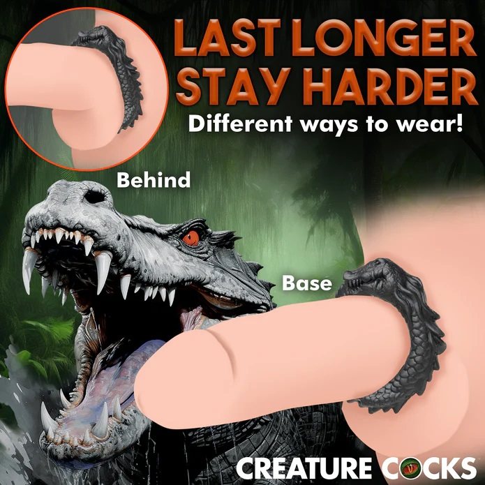 Wear a little danger on your dong with this smiling, caiman ... Creature Cocks - Black Caiman Ring photo-7