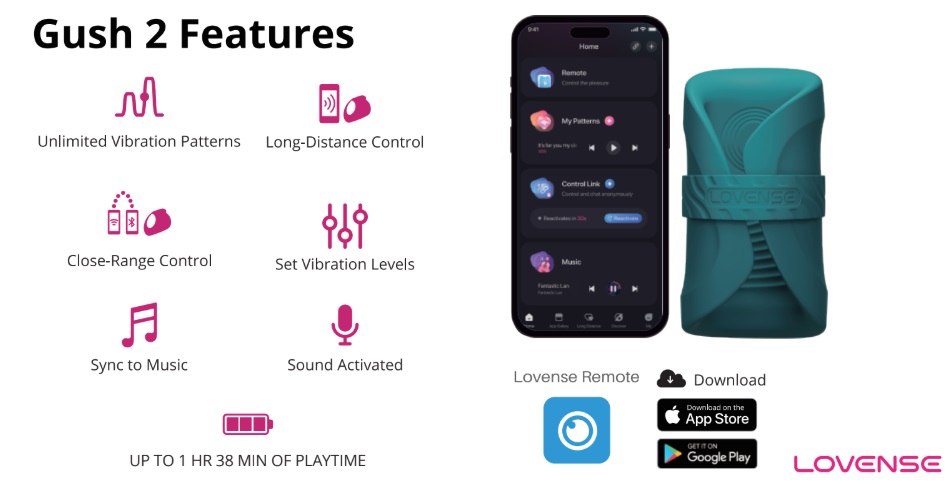 Unlock hands-free experience, this upgraded penis vibrator a... Lovense - Gush 2 Vibrating Oscillating Penis Massager photo-2