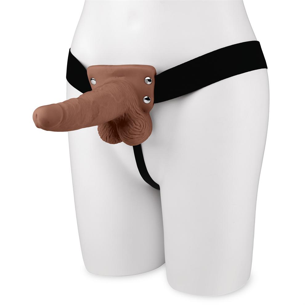 Take the plunge into pegging and other penetration fantasies... Lux Fetish - 6'' Rechargeable Strap-ons With Balls - Brown photo-2