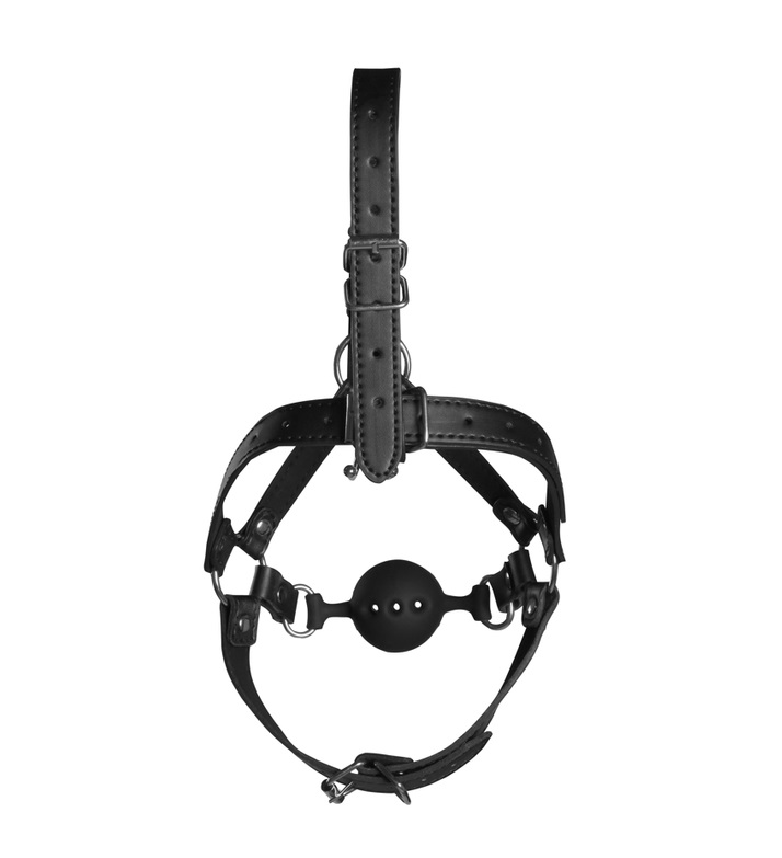 This BDSM harness will intensify your powerplay. The attache... Ouch - Head Harness w Breathable Ball Gag & Nose Hooks - Black photo-3