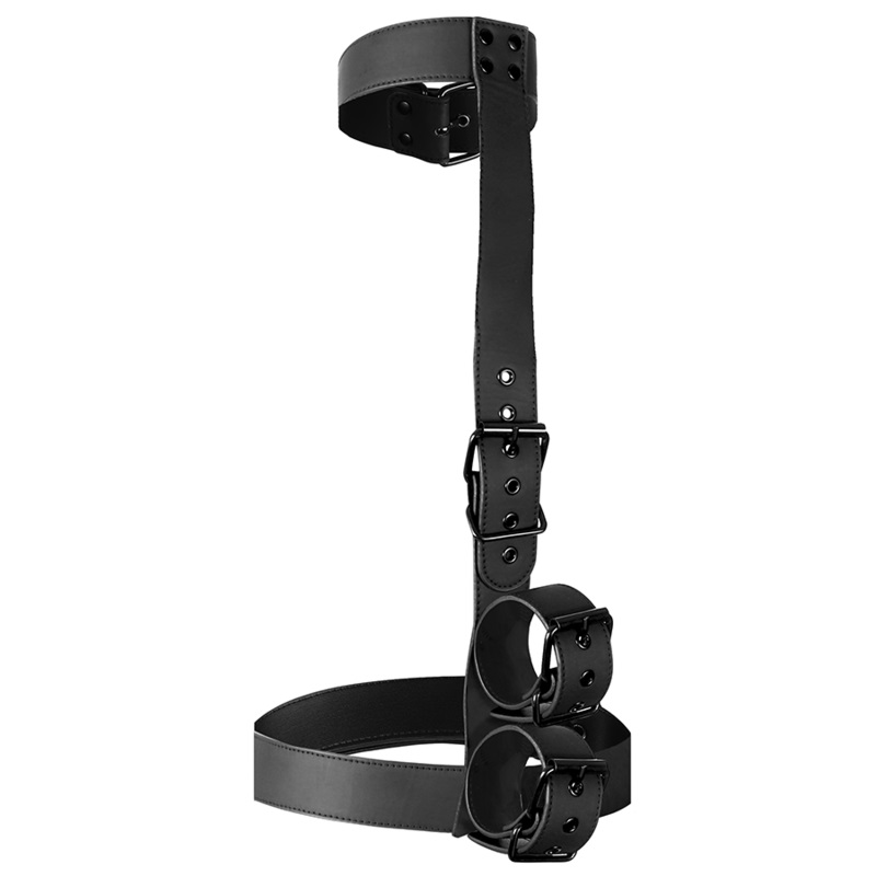 The FETISH SUBMISSIVE Adjustable Neck and Wrist Restraint Ha... Fetish Submissive - Collar w Cuffs Bondage Set - Black photo-2