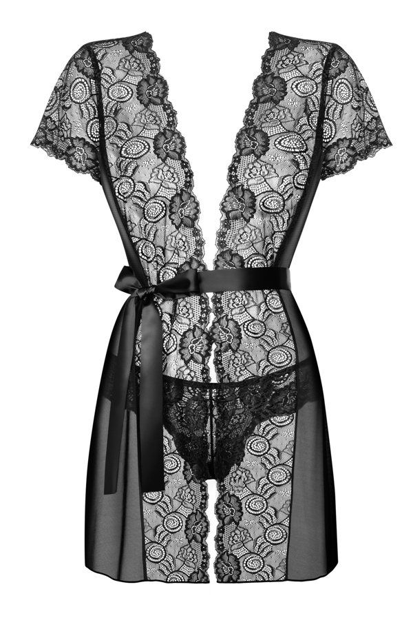 A sensual outfit for a tempting woman like you? Just look at... Obsessive - Alluria Peignoir & Thong - Black - L/XL photo-7