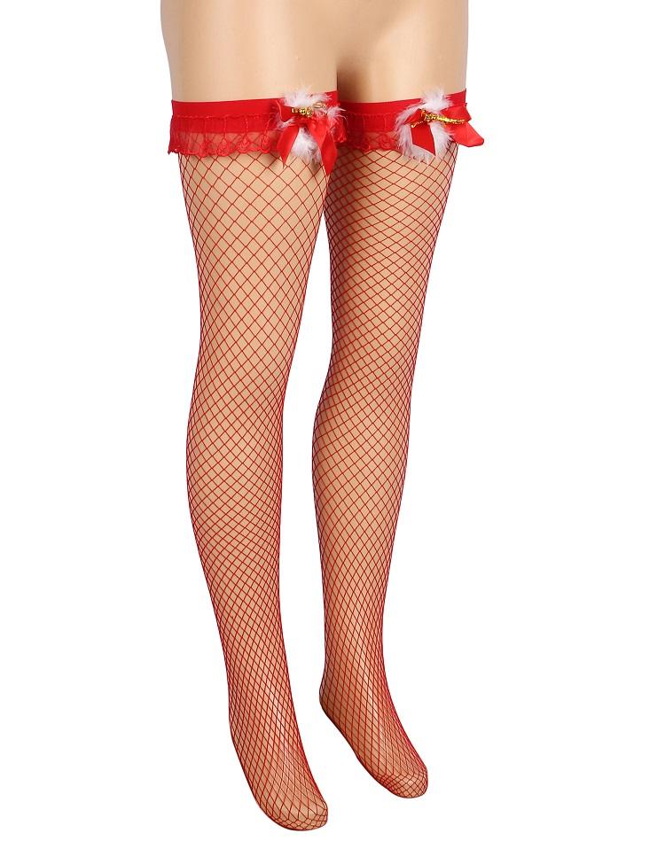 Accented with a white fuzzy bow in a Christmas style, classi... Ohyeah - Bow Mesh Stocking - Red - XL photo-9