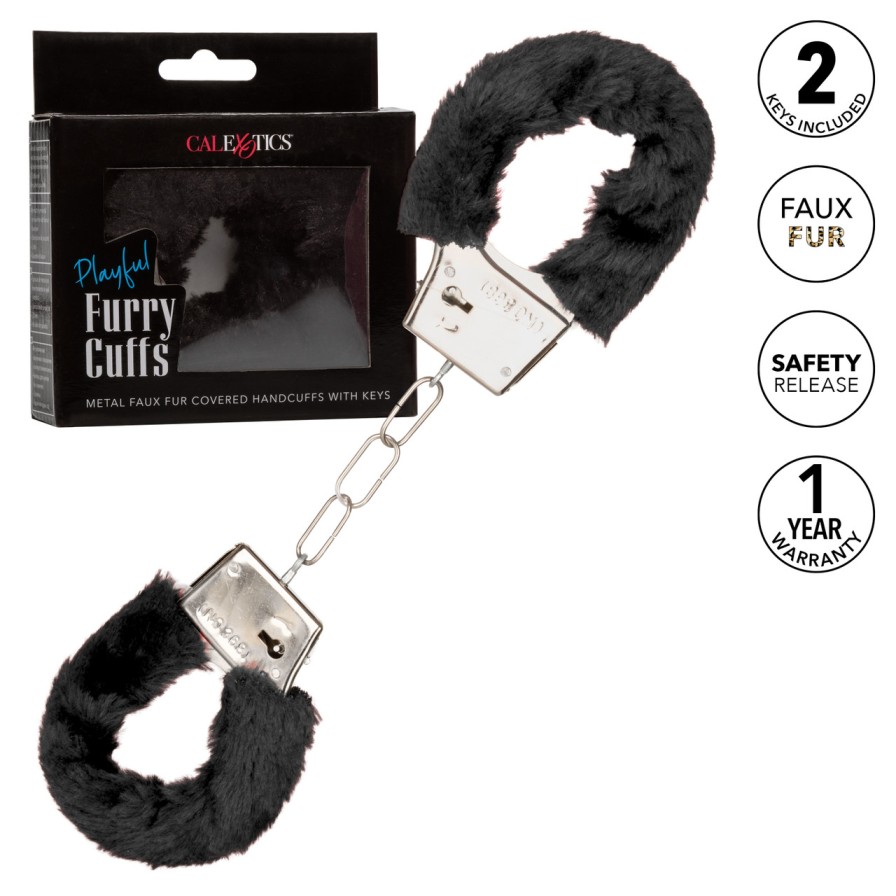 Let your lover take the lead and indulge in sensationally en... CEN - Playful Furry Cuffs - Black photo-7
