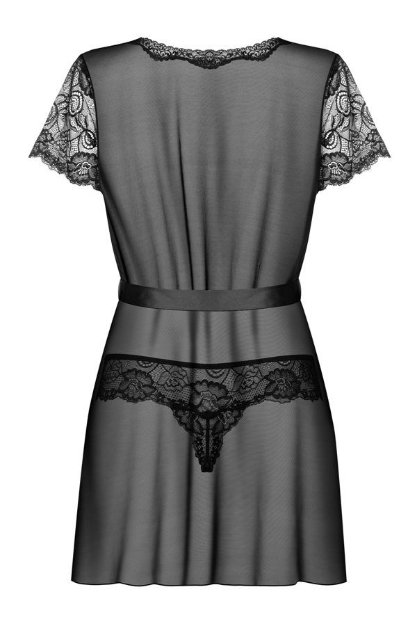A sensual outfit for a tempting woman like you? Just look at... Obsessive - Alluria Peignoir & Thong - Black - L/XL photo-8