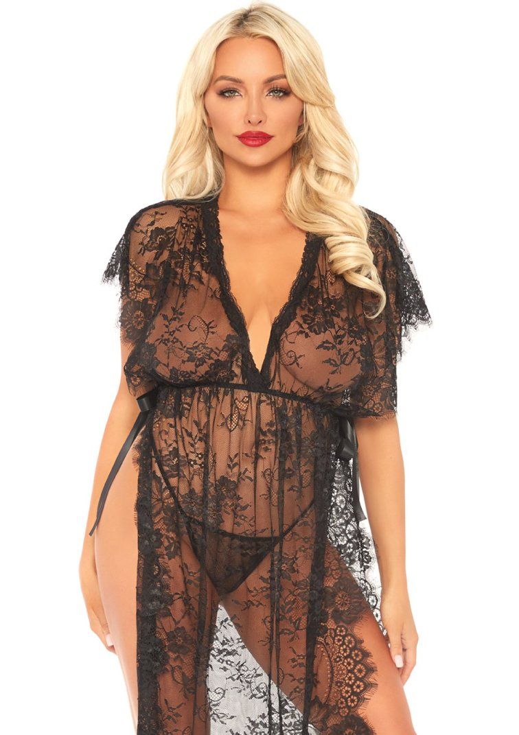 Kaftan dress and panties
Hand wash cold, do not bleach, dri... Leg Avenue - Eyelash Lace Robe with G-String - Black - S/M photo-3