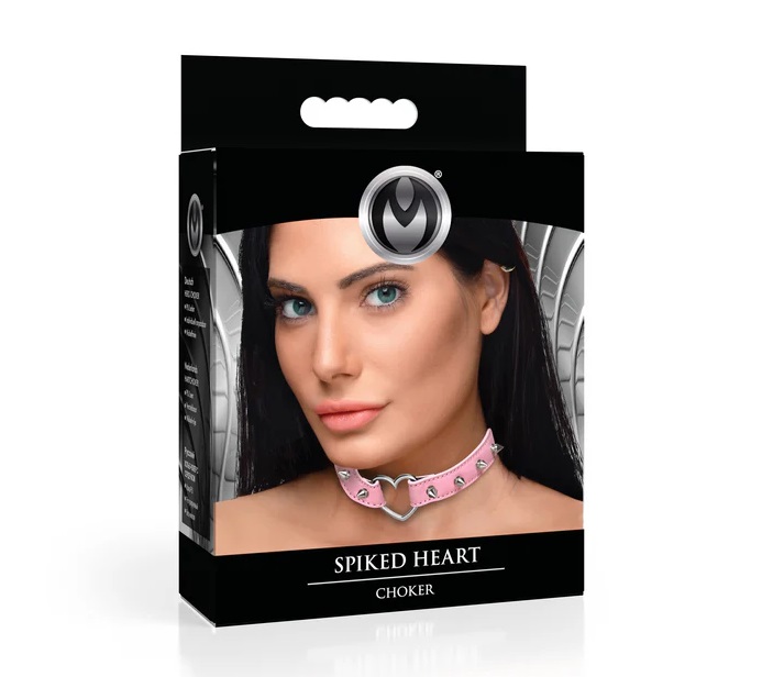 Flag your kinky side or use this as an edgy fashion accessor... Master Series - Spiked Heart Choker - Pink photo-7