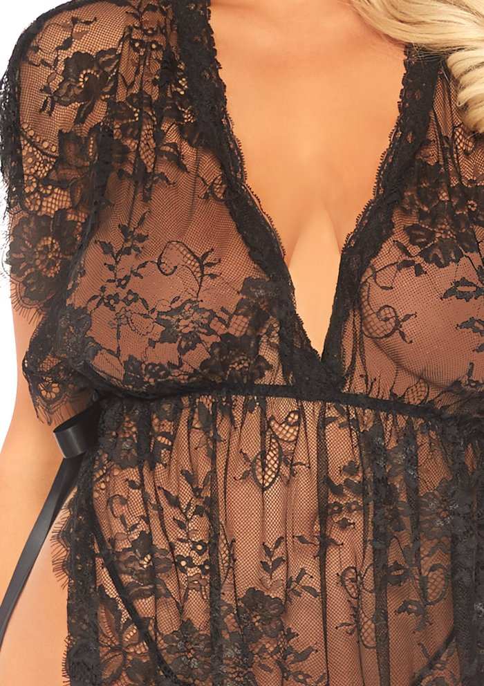 Kaftan dress and panties
Hand wash cold, do not bleach, dri... Leg Avenue - Eyelash Lace Robe with G-String - Black - S/M photo-5