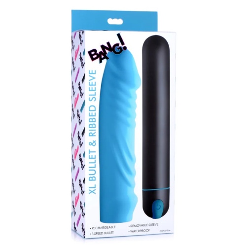 Bang! - 羅紋袖形子彈震動器 加大碼 - 藍色 照片