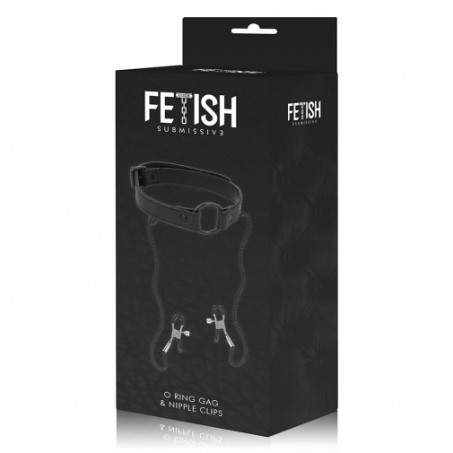 Fetish Submissive - 環形口塞連乳頭夾 - 黑色 照片