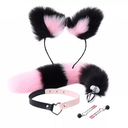 MT - Tail Plug w Ears, Collar & Clamps - Pink/Black photo