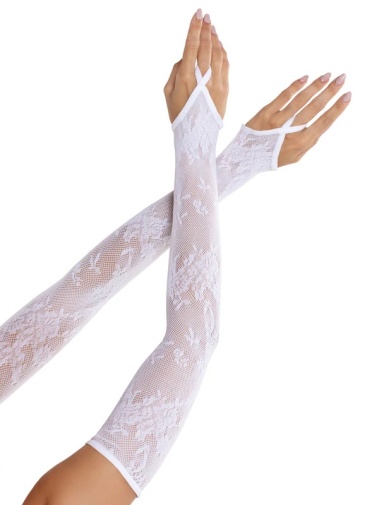 Leg Avenue - Floral Net Gloves - White photo